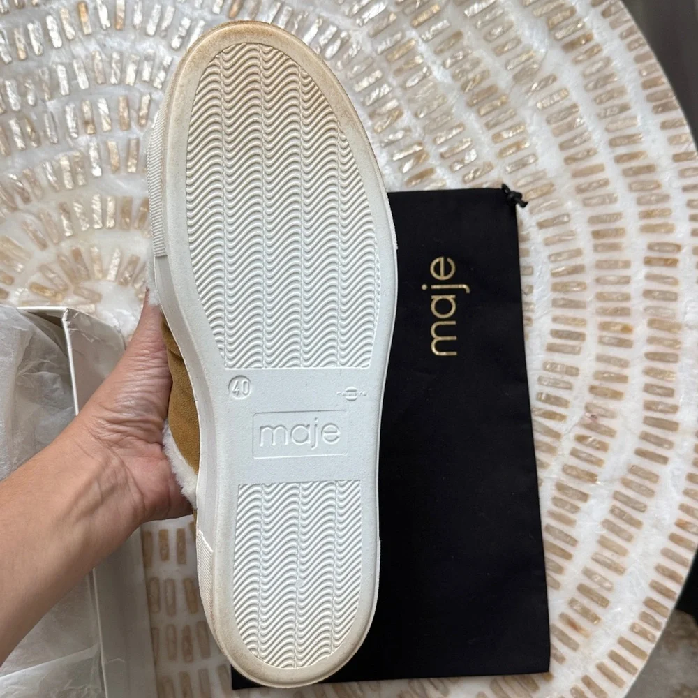 NWOT MAJE  Tan and White Faux Fur Sneakers